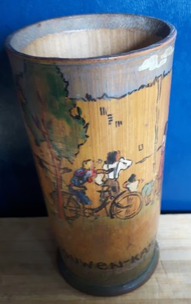 #1764 Important Documentary Dutch P.O.W. Painted Bamboo Pot, dated July 1943