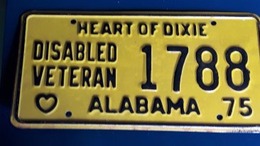 #1807  Original U.S.  "Disabled Veteran" Vehicle Registration Plate, 1975   **SOLD** 2021