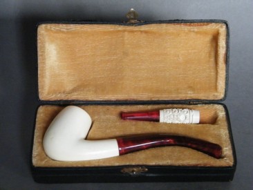 #0896 Early 20th Century Cased "Meerschaum" Pipe and Cigarette Holder, circa 1900 - 1925   **Sold** January 2018