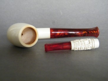 #0896 Early 20th Century Cased "Meerschaum" Pipe and Cigarette Holder, circa 1900 - 1925   **Sold** January 2018