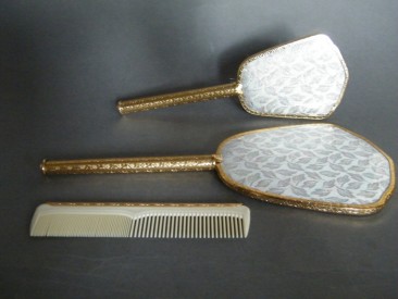 #0924 Boxed Ladies Dressing Table Mirror Brush & Clock Set, circa 1960s **SOLD**