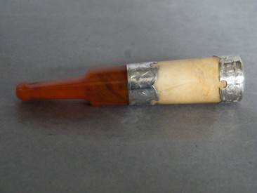 #0923 Cased Victorian Silver Mounted Amber & Meerschaum Cheroot or Cigarette Holder  **SOLD** through our Liverpool shop  December 2016