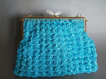 #1408 Turquoise Crocheted Handbag, circa 1960