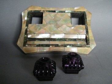 #1678   Mother of Pearl Deskstand & Penrest, circa 1890-1910  **Sold**