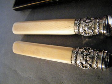 #1442  Victorian Silver Plated Ivory handled Fish Servers