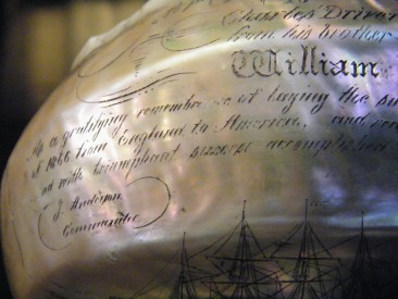 #1673  Victorian Transatlantic Telegraph Cable Commemorative "Scrimshaw" Shell S.S. Great Eastern, circa 1866  **Sold**  February 2018