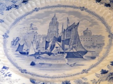 #1733  Liverpool  Herculaneum Pottery Warming Plate, "Liverpool from the Seacombe Slip", Circa 1830  **Sold** September 2018