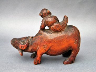 #1740  Rare Chinese Carved Bamboo Boy on Buffalo, Ming Dynasty 1368-1644