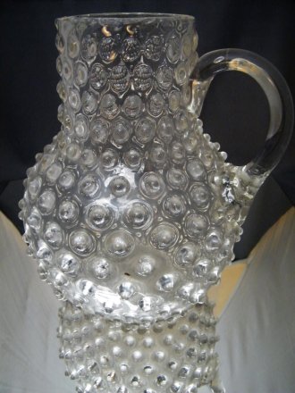 #1763 Large Victorian "Hobnail" Blown Glass Water Jug by Hobbs & Brukunier (U.S.A.), circa 1886  **SOLD**  October 2019