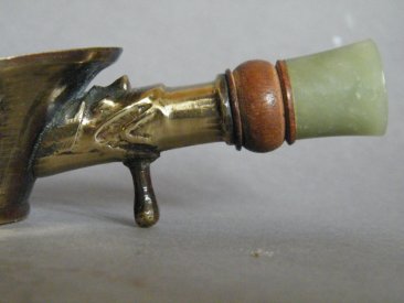 #1778  Small Chinese Export Brass & Nephrite Jade Silk / Lace Iron, circa 1900-1920