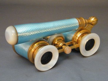 #1780  Pale Blue Guilloché Enamelled Opera Lorgnette Binoculars retailed by Asprey,  London circa 1900 **SOLD** August 2021