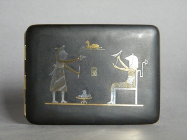 #1291 Egyptian Style Inlaid Cigarette case, fom Syria, circa 1920s-1940s **SOLD**