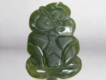 #1203 Maori Greenstone Hei-Tiki Pendant from New Zealand