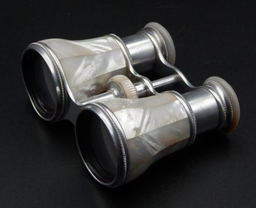 #1874  Mother of Pearl Mounted Victorian or Edwardian Aluminium Opera Glasses   **SOLD** January 2026