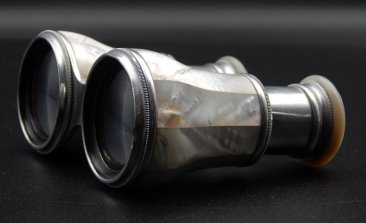 #1874  Mother of Pearl Mounted Victorian or Edwardian Aluminium Opera Glasses   **SOLD** January 2026