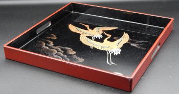 #1866  Japanese Gold Lacquered "Flying cranes" Tray