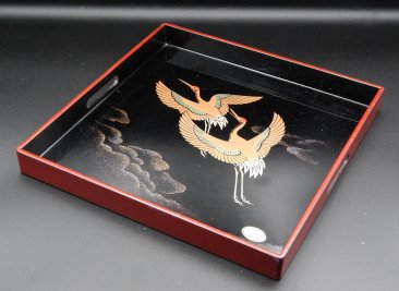 #1866  Japanese Gold Lacquered "Flying cranes" Tray