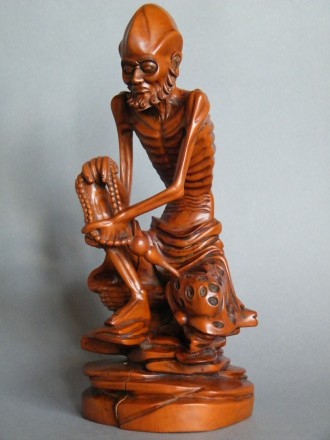 #0009   18th Century Chinese Boxwood Figure 'Damo'  -  Sold to China - April 2012 售至中国 - 2012 年4月