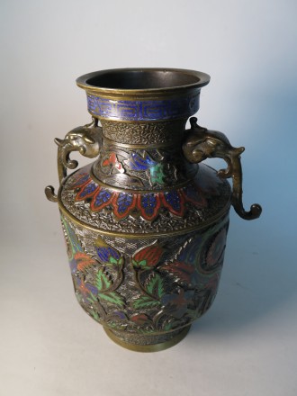 #1630 Rare Bronze Vase with Iznik Style Decoration from Japan, circa 1890 - 1910