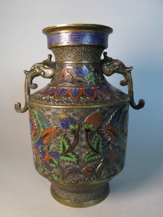 #1630 Rare Bronze Vase with Iznik Style Decoration from Japan, circa 1890 - 1910