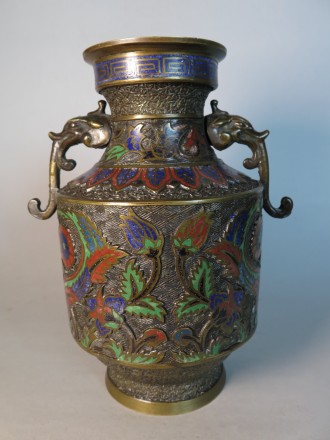 #1630 Rare Bronze Vase with Iznik Style Decoration from Japan, circa 1890 - 1910