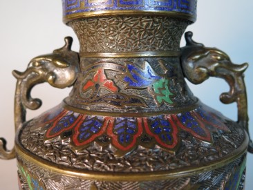 #1630 Rare Bronze Vase with Iznik Style Decoration from Japan, circa 1890 - 1910