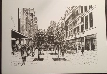 #1862   Engraving "Church Street Liverpool 1974", signed Crane