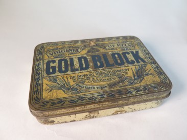 #1553  Gold Block Tobacco Tin (with tobacco), circa 1910 - 1920)  **Sold**  May 2018