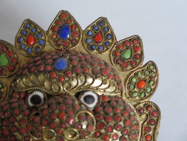 #1744  Himalayan "Jewelled" Mask Ashtray from Tibet or Nepal, circa 1920-1960  **SOLD**  January  2019