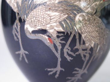 #1443  Japanese Cloisonne 'Cranes' Vases, Meiji Period (1868-1911) **Sold**