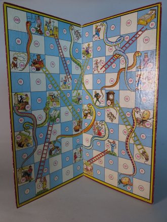 #1695  Children's Story & Nursery Rhyme 'Snakes & Ladders" Board, circa 1940s - 1950s  **Sold** October 2020