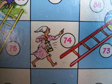 #1695  Children's Story & Nursery Rhyme 'Snakes & Ladders" Board, circa 1940s - 1950s  **Sold** October 2020