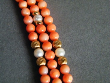 #0220 Antique Coral Pearl & 14K Gold Necklace circa 1890-1910 **SOLD**