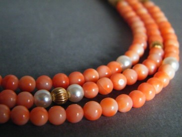 #0220 Antique Coral Pearl & 14K Gold Necklace circa 1890-1910 **SOLD**