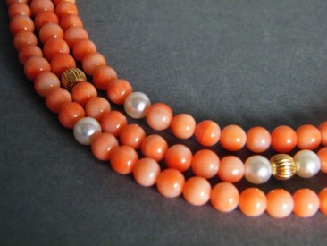 #0220 Antique Coral Pearl & 14K Gold Necklace circa 1890-1910 **SOLD**