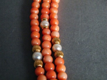 #0220 Antique Coral Pearl & 14K Gold Necklace circa 1890-1910 **SOLD**