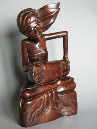 #1572 Early 20th Century Carved Wood Drummer from Bali