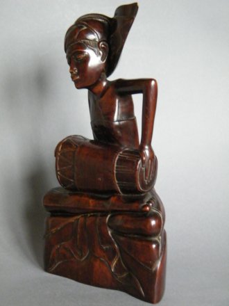 #1572 Early 20th Century Carved Wood Drummer from Bali