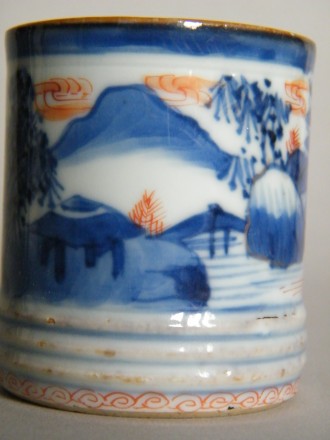 #1642  Rare Chinese Export Porcelain Miniature Ale Tankard form Coffee Can, circa 1700-1730