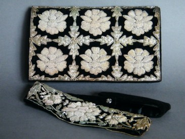 #0727 Velvet Brocade Ladies Evening Bag & Belt from India, circa 1930-1950 **SOLD**