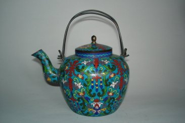 #0056  19th Century Chinese Cloisonne Enamel Tea Kettle **Sold**  to China - November 2010 售至中国 - 2010年11 月