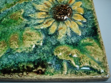 #0809  German Karlsruhe Sunflower Tile or Plaque - circa 1960s, **SOLD** May 2019