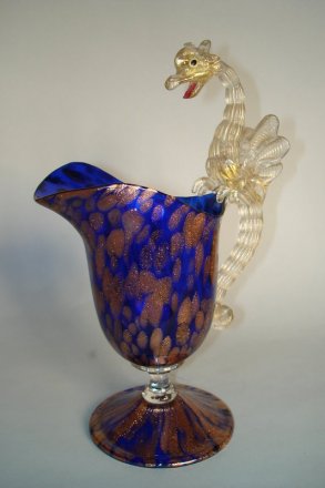 #0006  Venetian Dragon Handled Jug by Toso or Barovier c1900  **Sold**  to USA - April 2009 售至美国 - 2009年4月