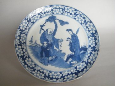 #1490  19th Century Chinese Blue & White Kangxi Style Dish - Shou Xing  **Sold**  to Thailand - 2010 售至泰国 - 2010年