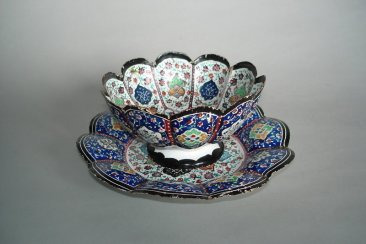 #0152  Qajar Style Persian Enamel Bowl and Stand circa 1850 -1950 *Sold* to Belgium - January 2009 售至比利时 - 2009年1月