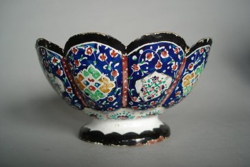 #0152  Qajar Style Persian Enamel Bowl and Stand circa 1850 -1950 *Sold* to Belgium - January 2009 售至比利时 - 2009年1月