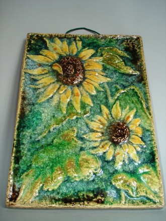 #0809  German Karlsruhe Sunflower Tile or Plaque - circa 1960s, **SOLD** May 2019