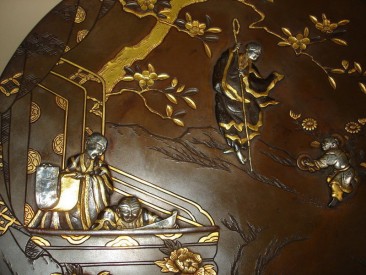 #0163 Rare Meiji Japanese Bronze Plaque - Signed **Sold** through our Liverpool shop -