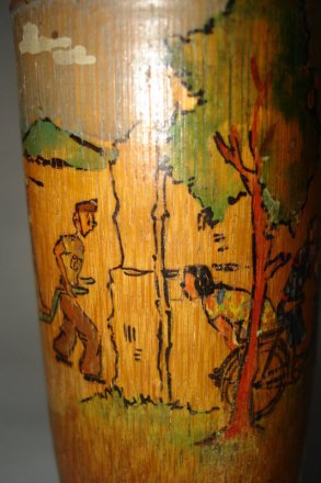 #1764 Important Documentary Dutch P.O.W. Painted Bamboo Pot, dated July 1943