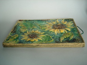 #0809  German Karlsruhe Sunflower Tile or Plaque - circa 1960s, **SOLD** May 2019